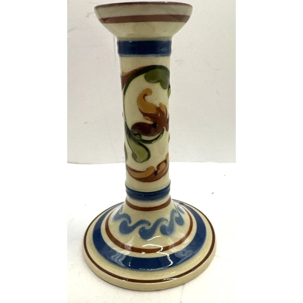 Aller Vale Torquay pottery motto Ware Candlestick Blues Rusts Creams 6.5 In